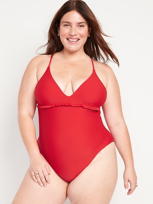 Image number 7 showing, V-Neck Ruffle-Trim Cutout One-Piece Swimsuit
