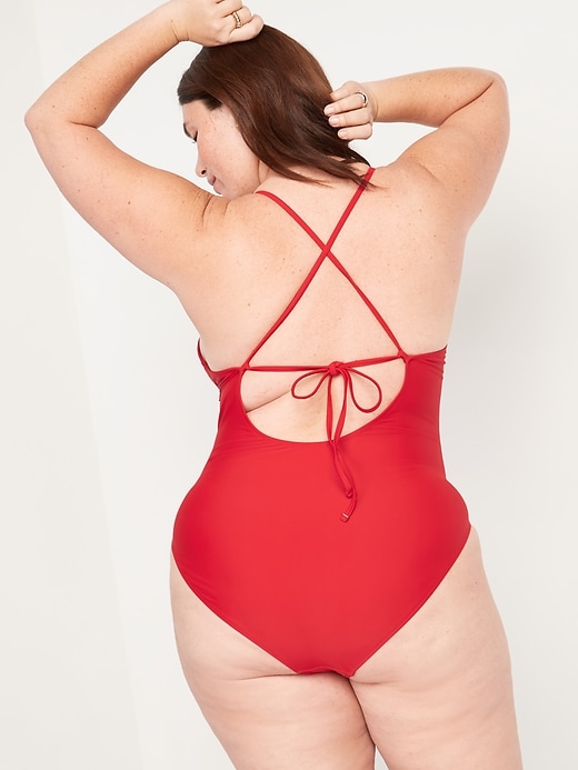 Image number 8 showing, V-Neck Ruffle-Trim Cutout One-Piece Swimsuit