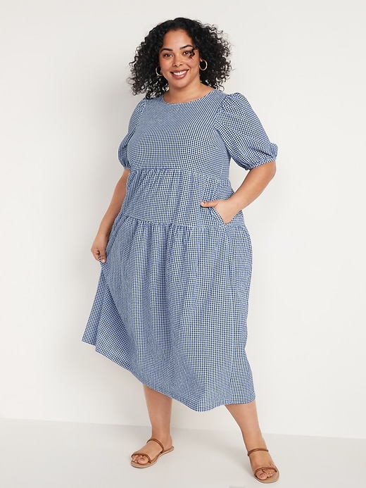 Tiered Puff-Sleeve All-Day Midi Swing Dress for Women | Old Navy