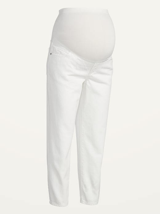 Image number 4 showing, Maternity Full Panel Slouchy Straight Cropped White Jeans