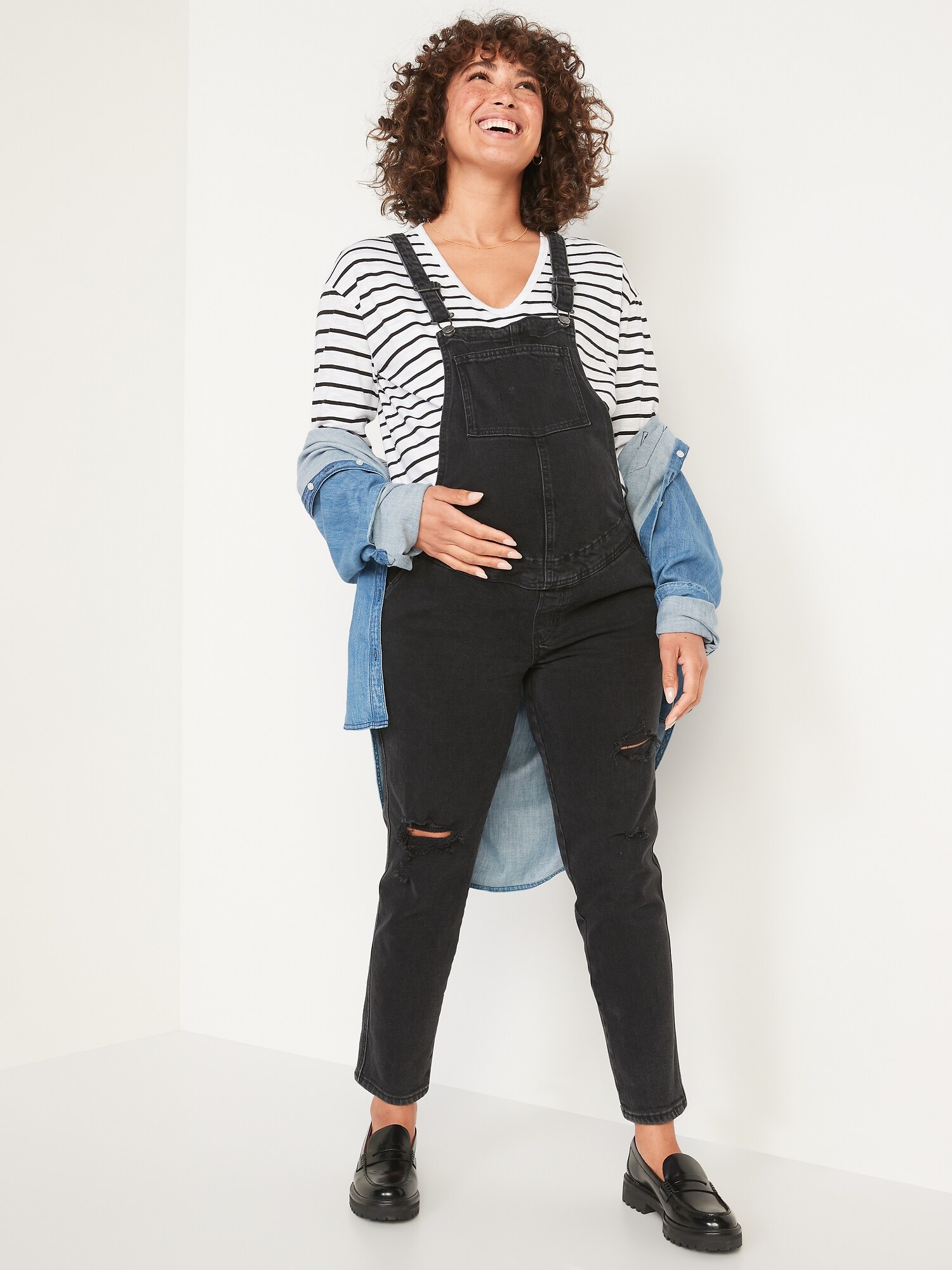Женский комбинезон Old Navy Maternity Side-Panel OG Straight Jean Overalls, цвет: Чёрный — фото 3
