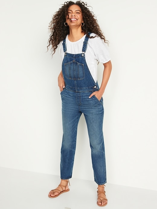 Image number 1 showing, Slouchy Straight Non-Stretch Jean Workwear Overalls for Women