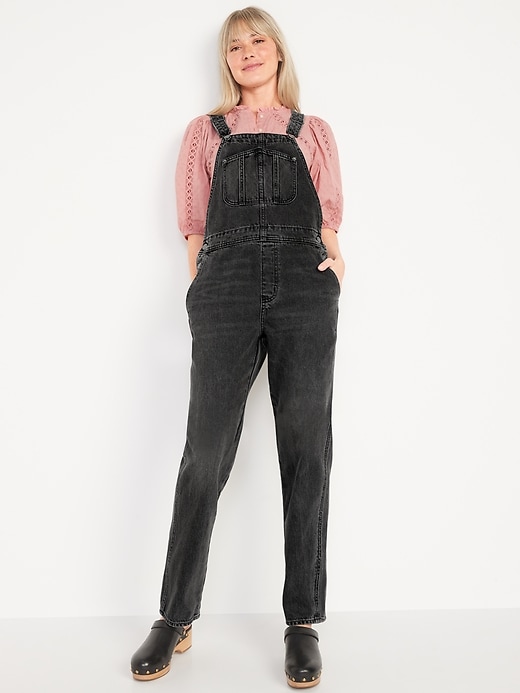 Image number 1 showing, Slouchy Straight Non-Stretch Black Workwear Jean Overalls