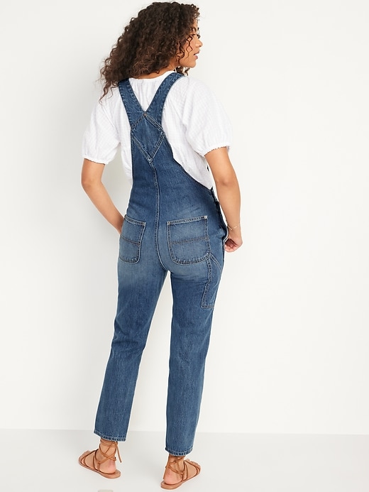 Image number 2 showing, Slouchy Straight Non-Stretch Jean Workwear Overalls for Women