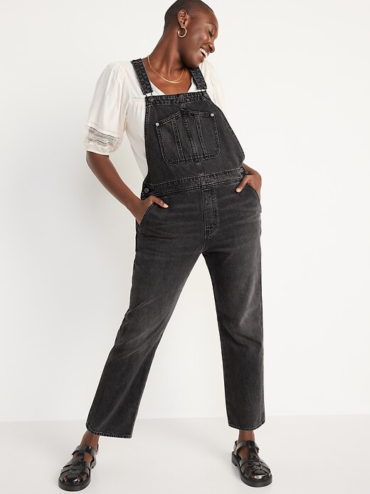 Image number 5 showing, Slouchy Straight Non-Stretch Black Workwear Jean Overalls