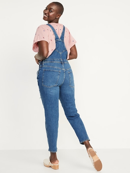 Image number 6 showing, O.G. Straight Medium-Wash Ripped Jean Overalls for Women