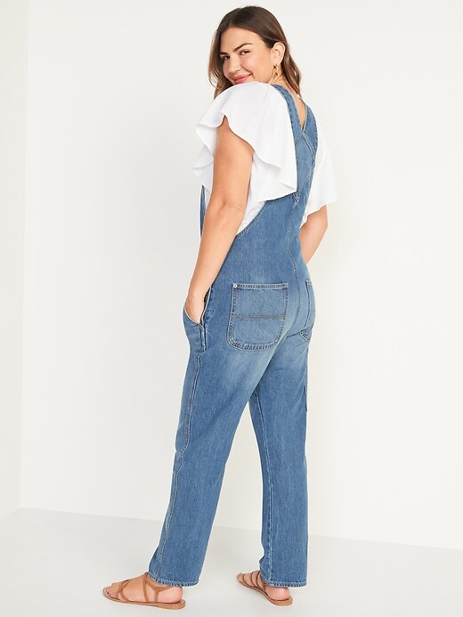 Image number 6 showing, Slouchy Straight Non-Stretch Jean Workwear Overalls for Women