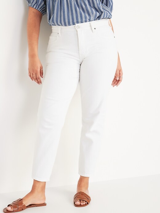 Image number 5 showing, Mid-Rise Button-Fly Slouchy Straight Cropped Non-Stretch Tapered Jeans for Women