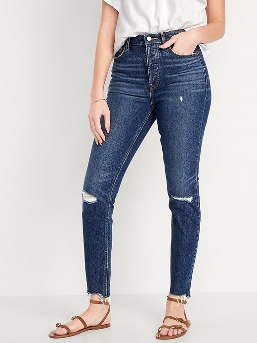 Image number 1 showing, Extra High-Waisted Button-Fly Ripped Pop Icon Skinny Jeans for Women