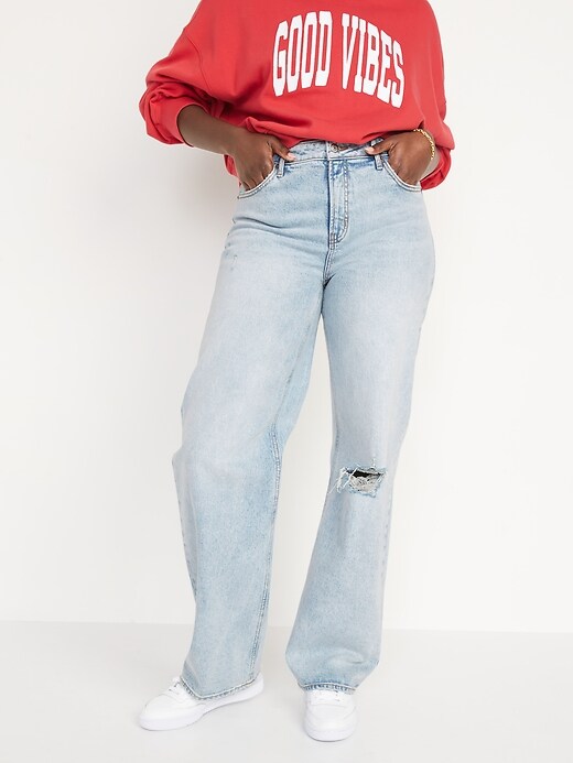 Image number 5 showing, Mid-Rise Ripped Wide-Leg Jeans for Women