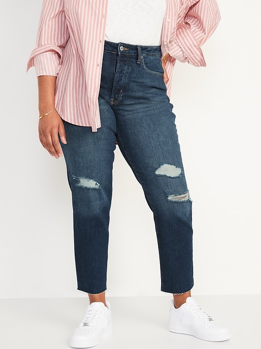 Image number 5 showing, Curvy High-Waisted OG Straight Ripped Cut-Off Jeans