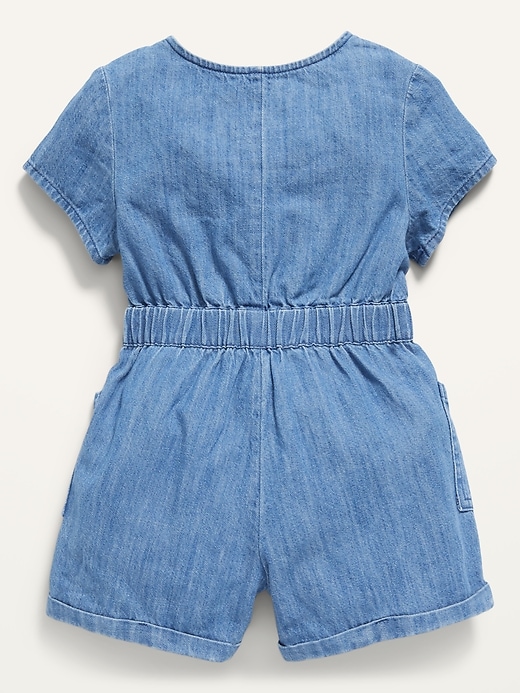 View large product image 2 of 2. Short-Sleeve Tie-Belt Romper for Toddler Girls