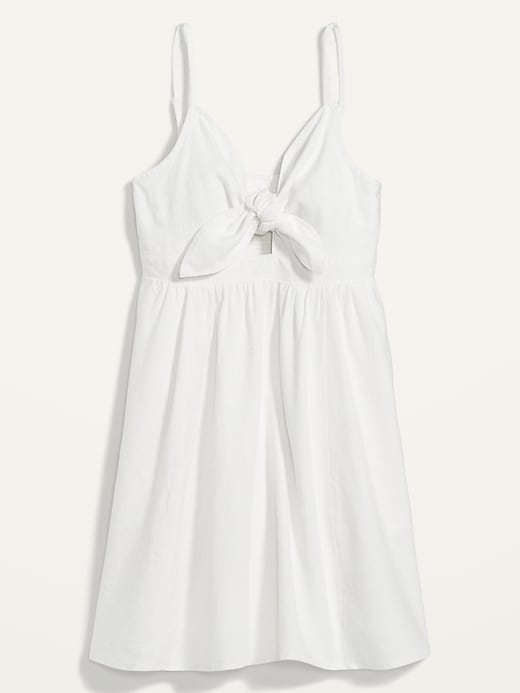 Image number 3 showing, Fit & Flare Tie-Front Smocked Linen-Blend Mini Cami Dress