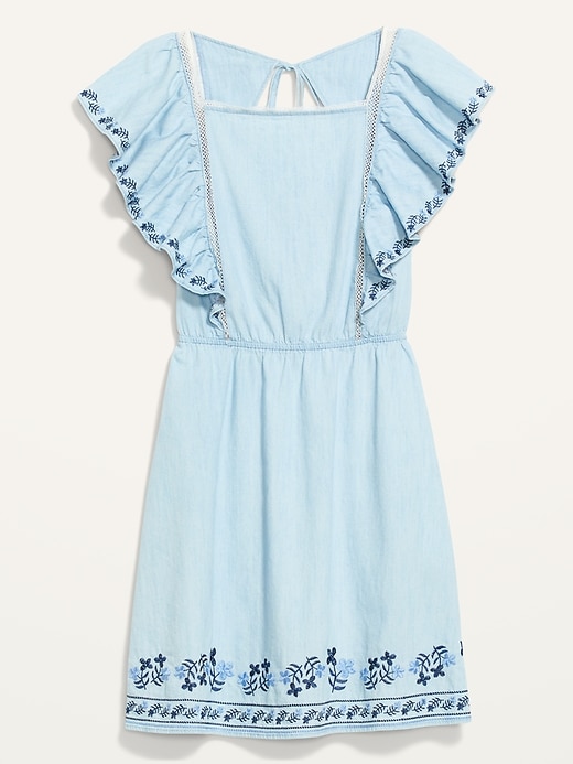 Image number 4 showing, Waist-Defined Flutter-Sleeve Ruffled Jean Mini Dress for Women