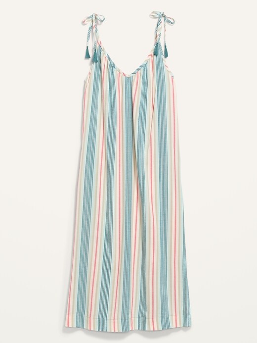 Image number 4 showing, Tie-Shoulder Tasseled Striped All-Day Maxi Swing Dress for Women