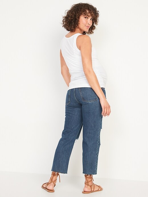 Image number 2 showing, Maternity Full Panel Slouchy Straight Ripped Cropped Jeans