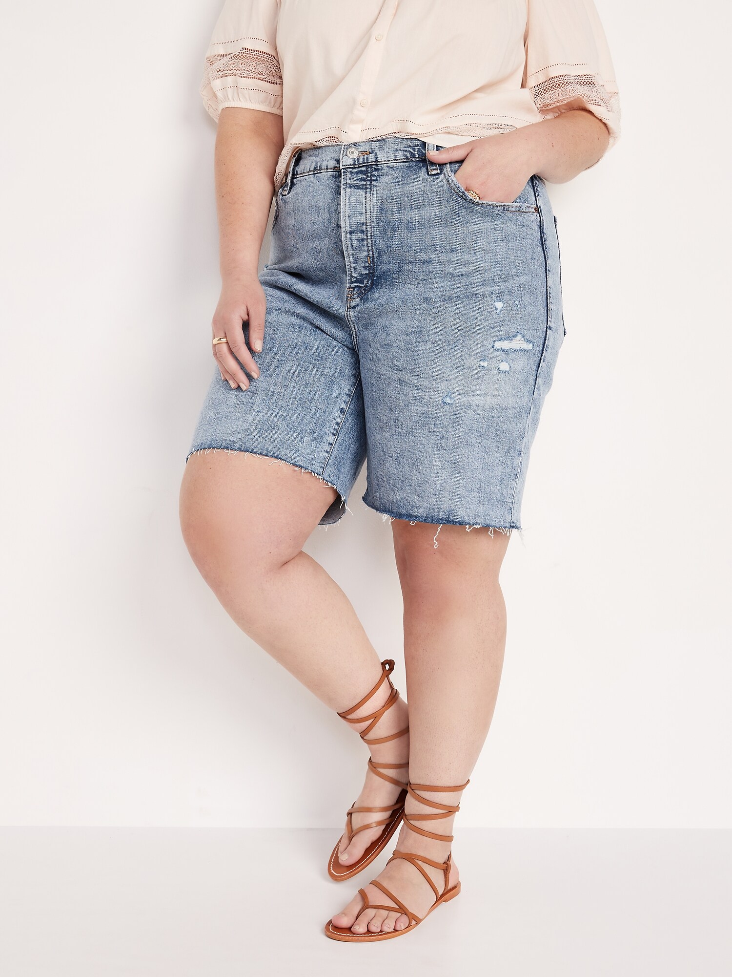 Extra HighWaisted ButtonFly SkyHi Straight CutOff Jean Shorts for
