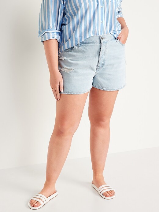 Image number 7 showing, High-Waisted Button-Fly Slouchy Straight Ripped Non-Stretch Jean Shorts for Women -- 3-inch inseam