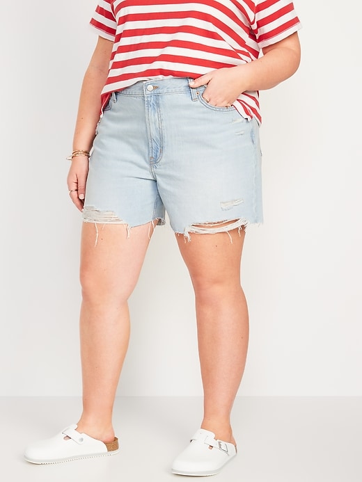 Image number 7 showing, High-Waisted Slouchy Straight Distressed Jean Shorts for Women -- 5-inch inseam