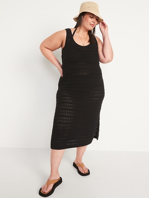 old navy crochet dress Fitted Sleeveless Crochet Swim Cover-Up Midi Dress