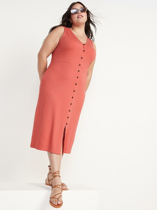 Image number 3 showing, Fitted Sleeveless Rib-Knit Button-Front Midi Dress