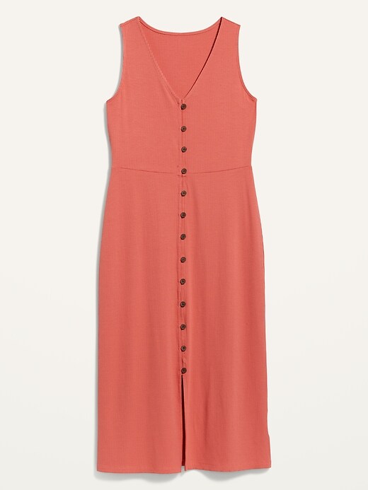 Image number 4 showing, Fitted Sleeveless Rib-Knit Button-Front Midi Dress