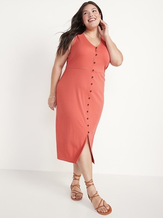 Image number 7 showing, Fitted Sleeveless Rib-Knit Button-Front Midi Dress