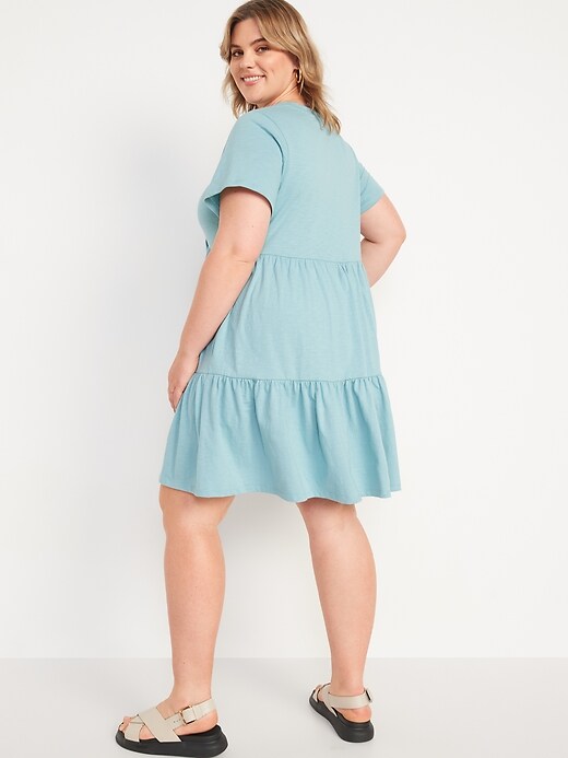Image number 8 showing, Short-Sleeve Tiered Slub-Knit Mini Swing Dress for Women