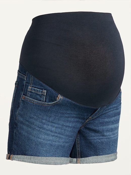 Image number 4 showing, Maternity Full Panel O.G. Straight Roll-Cuffed Jean Shorts -- 5-inch inseam