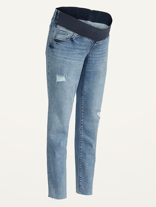 Image number 4 showing, Maternity Front Low Panel O.G. Straight Ripped Cut-Off Jeans