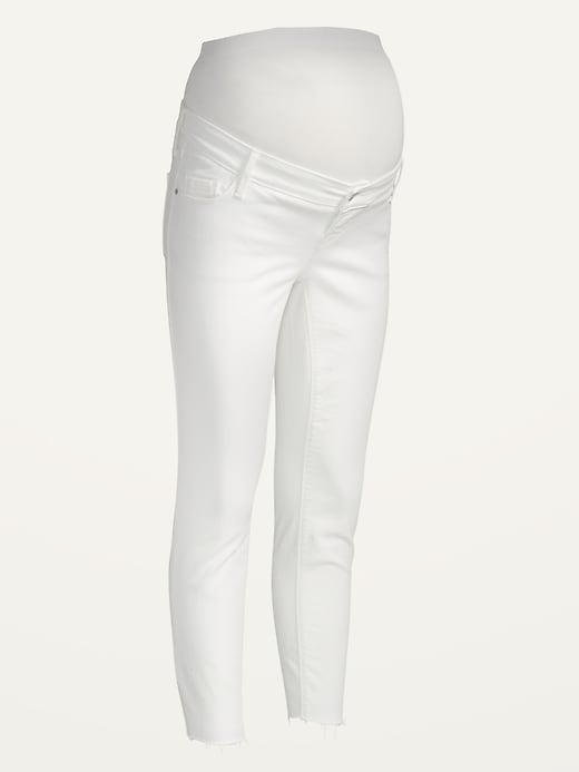 Image number 4 showing, Maternity Premium Full Panel Rockstar Super Skinny White Cut-Off Jeans