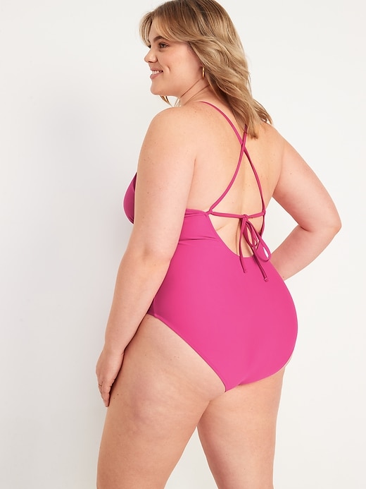 Image number 8 showing, V-Neck Ruffle-Trim Cutout One-Piece Swimsuit