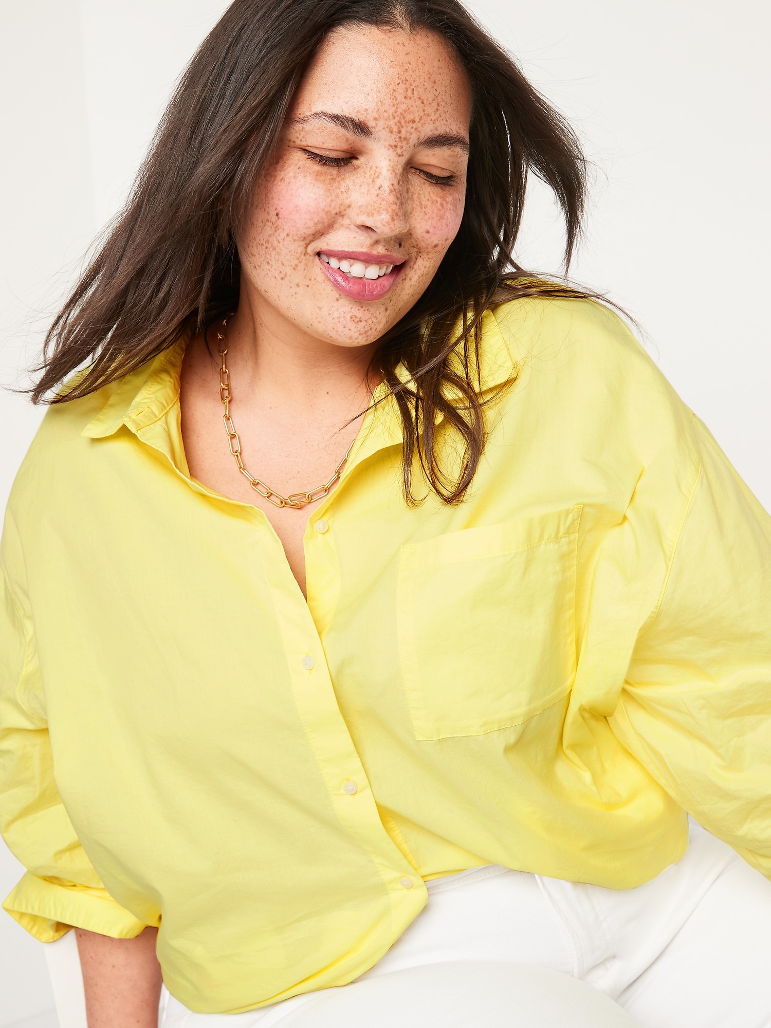 Oversized Boyfriend LongSleeve Shirt for Women Old Navy