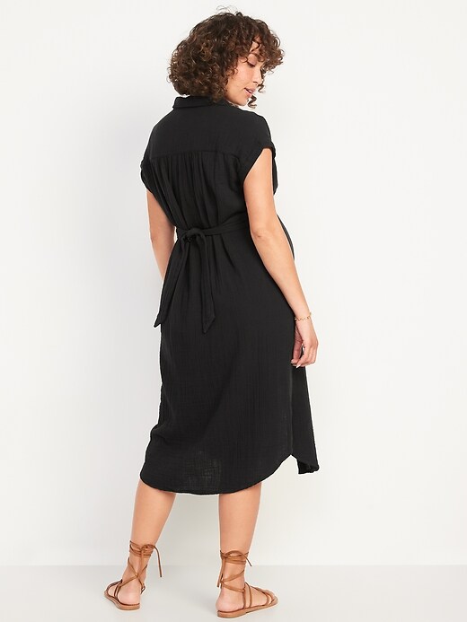 Image number 2 showing, Maternity Tie-Belt Button-Front Midi Dress