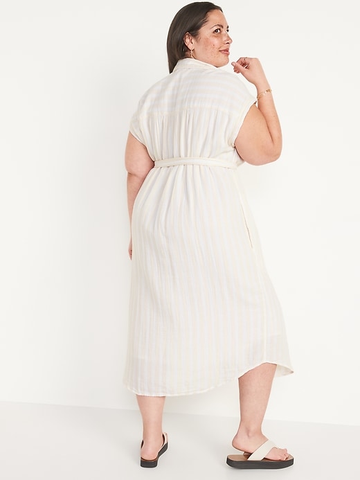 Image number 8 showing, Short-Sleeve Waist-Defined Striped Midi Shirt Dress