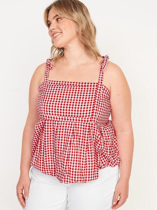 Image number 7 showing, Sleeveless Tie-Shoulder Gingham Babydoll Top for Women