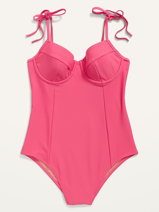 Image number 4 showing, Tie-Shoulder Underwire One-Piece Swimsuit