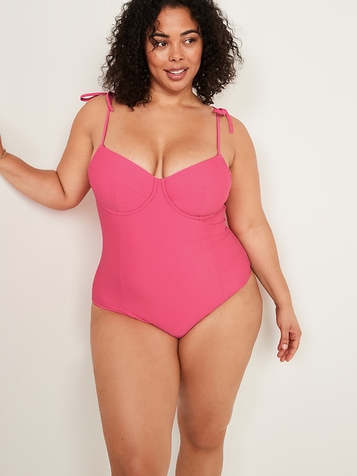Image number 7 showing, Tie-Shoulder Underwire One-Piece Swimsuit