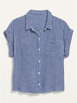 Audrey Navy Gingham Ribbon French Cuff Shirt (RFC14) Xs (0-2)