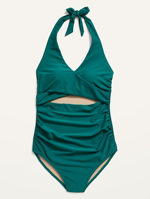 Image number 4 showing, Maternity Halter Cross-Front One-Piece Swimsuit