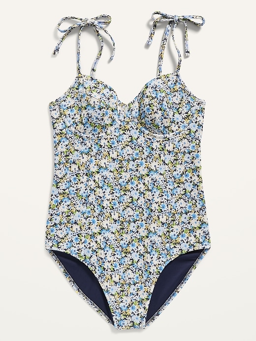 Tie-Shoulder Piqué Underwire One-Piece Swimsuit | Old Navy