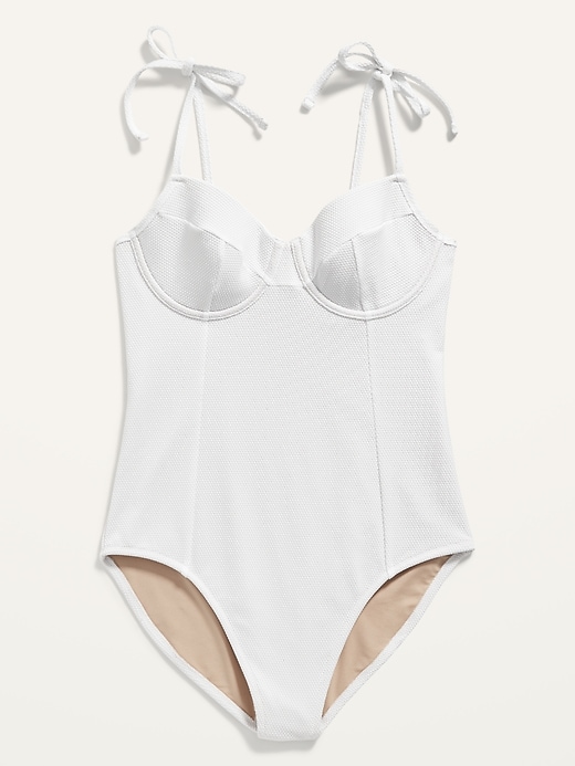 Image number 4 showing, Tie-Shoulder Piqué Underwire One-Piece Swimsuit for Women