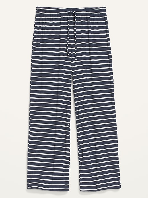 Image number 8 showing, High-Waisted Sunday Sleep Cropped Striped Rib-Knit Wide-Leg Lounge Pants for Women