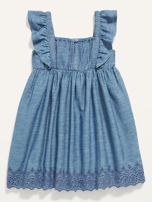 View large product image 2 of 3. Matching Chambray Embroidered Ruffle-Trim Swing Dress for Toddler Girls