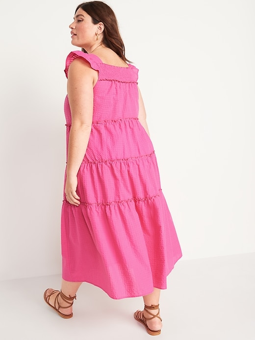 Image number 8 showing, Flutter-Sleeve Printed Tiered Smocked Midi Swing Dress for Women