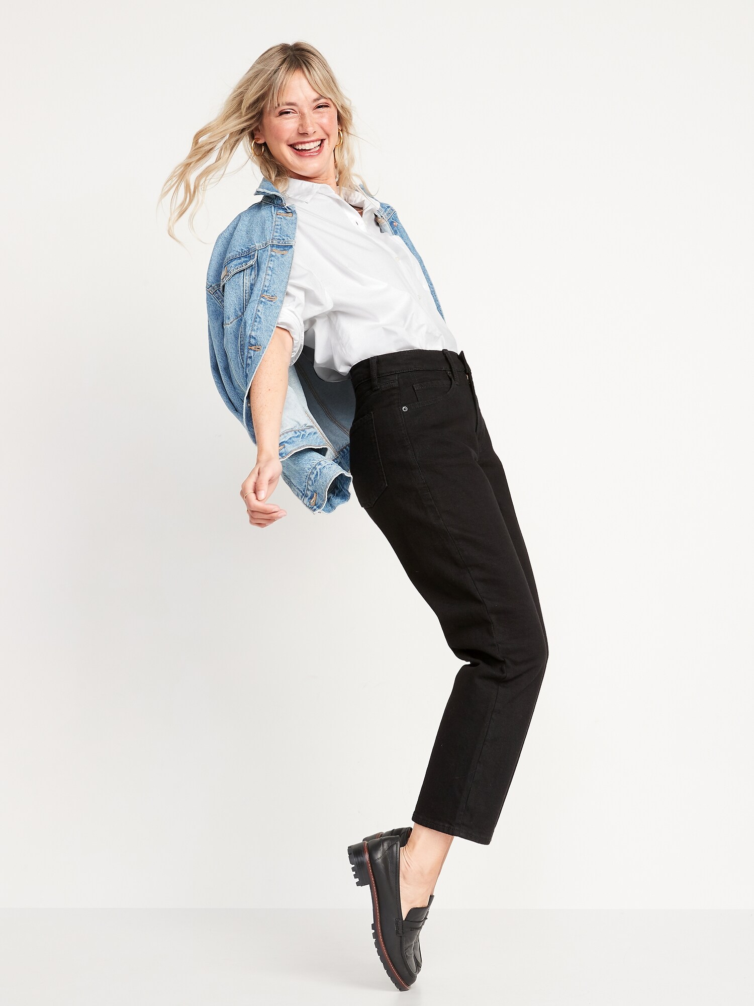 Sky-Hi Straight Black Jeans for Women 