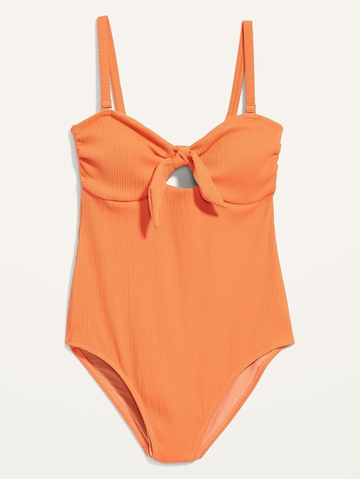 Image number 4 showing, Tie-Front Keyhole Bandeau-Style One-Piece Swimsuit