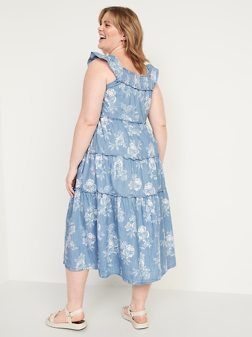 Image number 8 showing, Flutter-Sleeve Floral Tiered Smocked Midi Swing Dress
