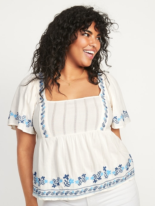 Old Navy Embroidered Flutter-Sleeve Square-Neck Top for Women. 1