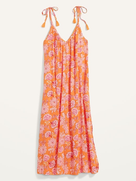 Image number 4 showing, Tie-Shoulder Tasseled Floral-Print All-Day Maxi Swing Dress